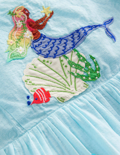 Flutter-Sleeve Appliqué Dress-Iced Aqua Mermaids-5