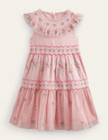 Embroidered Ditsy Tulle Dress-Provence Pink
