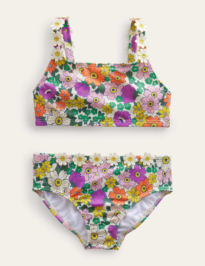 Daisy Strap Bikini-Ivory & Radiant Orchid Floral