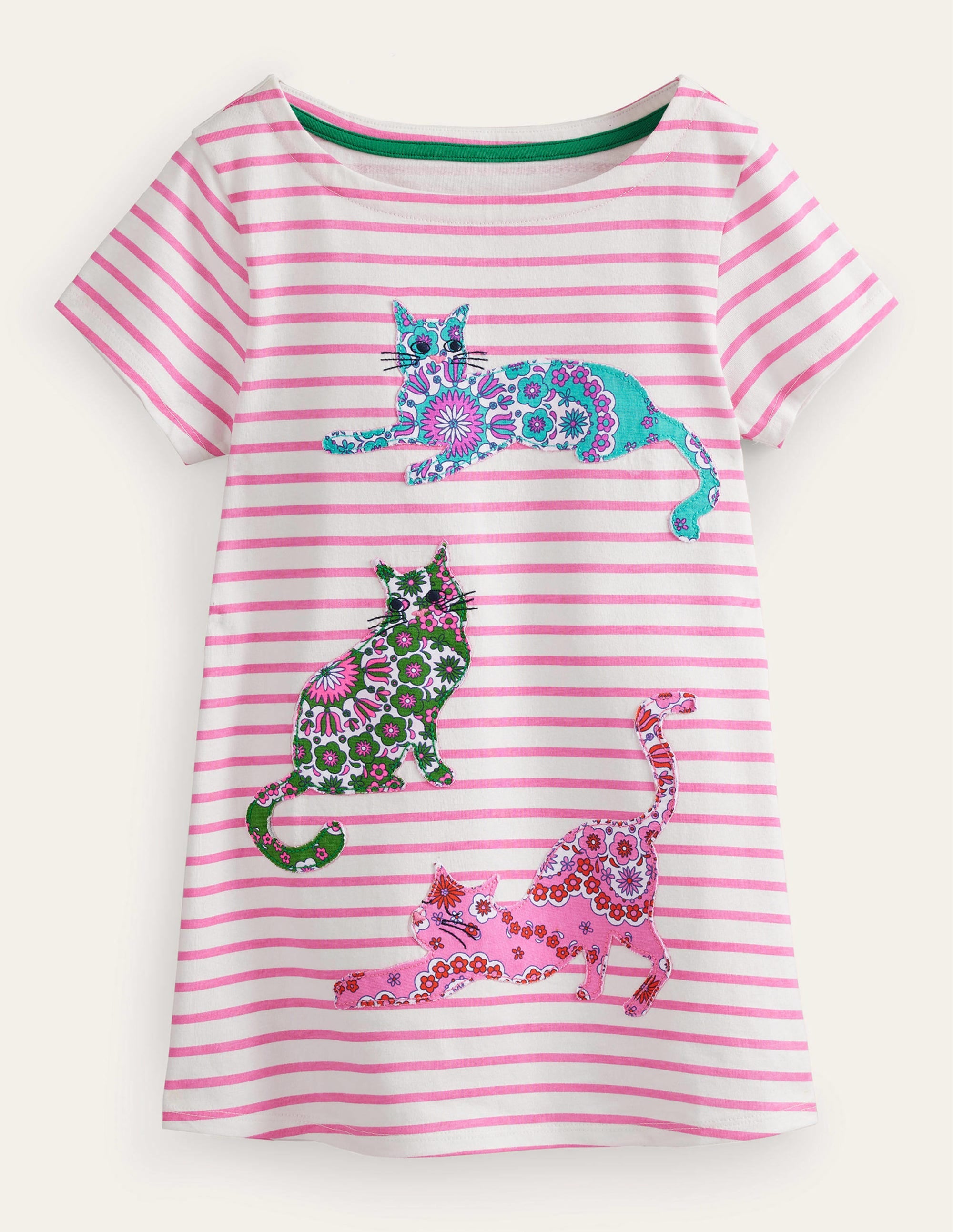 Short Sleeve Appliqué Tunic-Ivory/Bright Petal Pink - Image 1