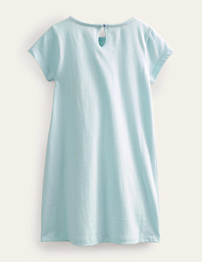 Applique T-Shirt Dress-Iced Aqua Blue-2