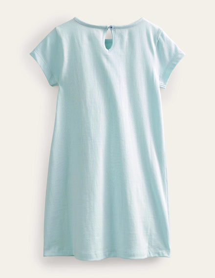Applique T-Shirt Dress-Iced Aqua Blue
