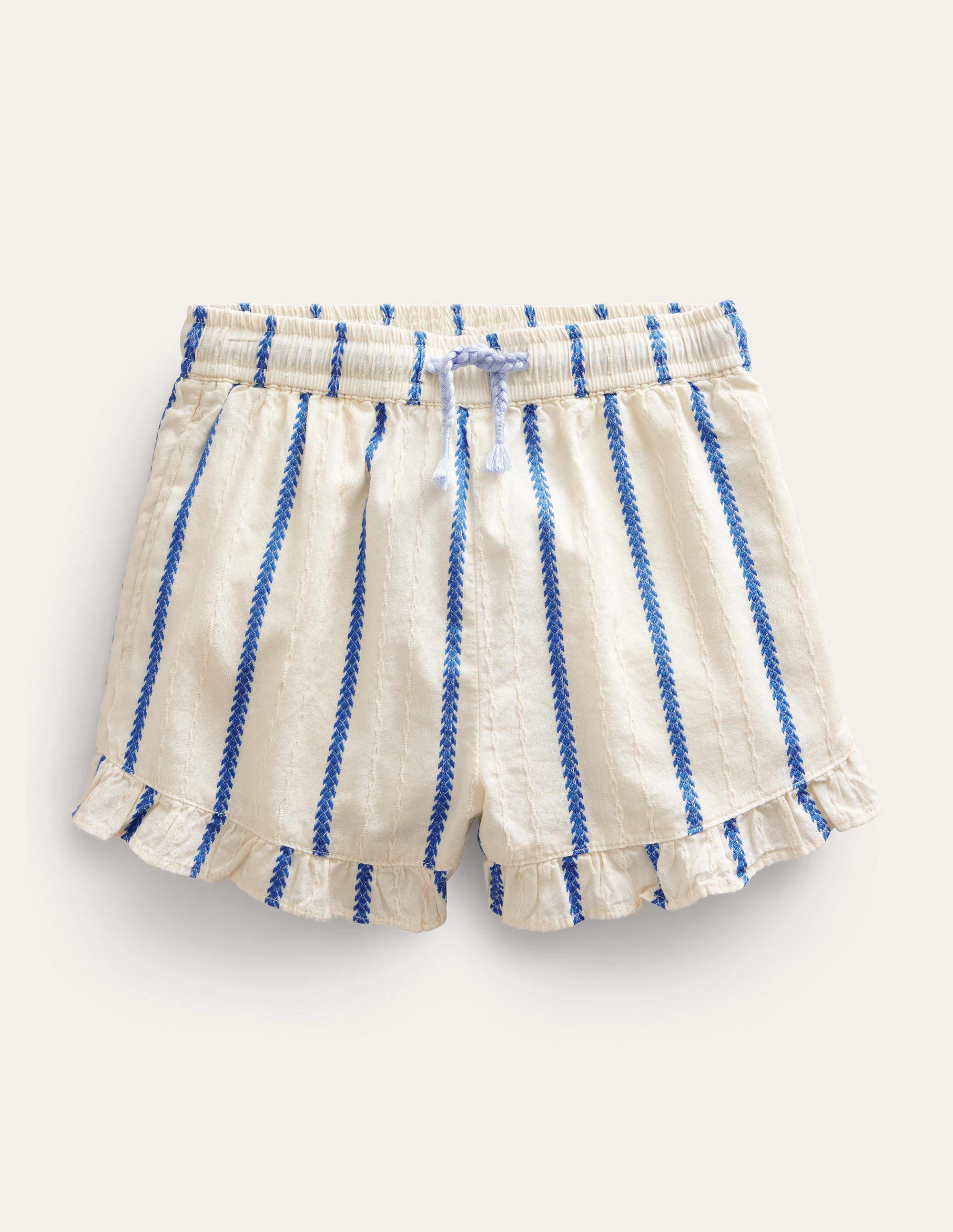 Frill Hem Woven Shorts-Ivory - Image 1