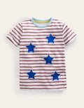 Reverse Appliqué T-shirt-Red/Ivory Stars