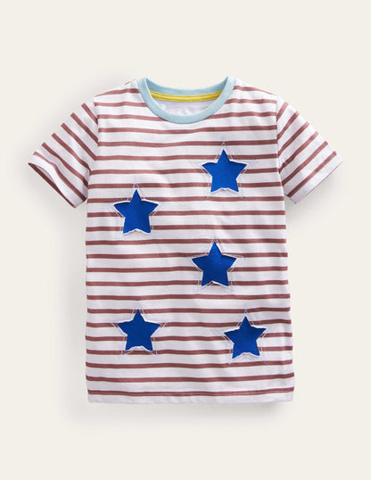 Reverse Appliqué T-shirt-Red/Ivory Stars-1