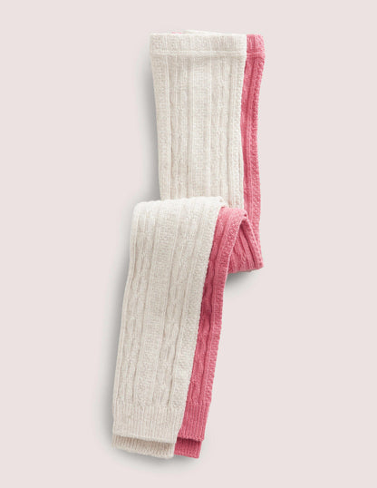 Cable Footless Tights 2 Pack-Oat/Pink-1