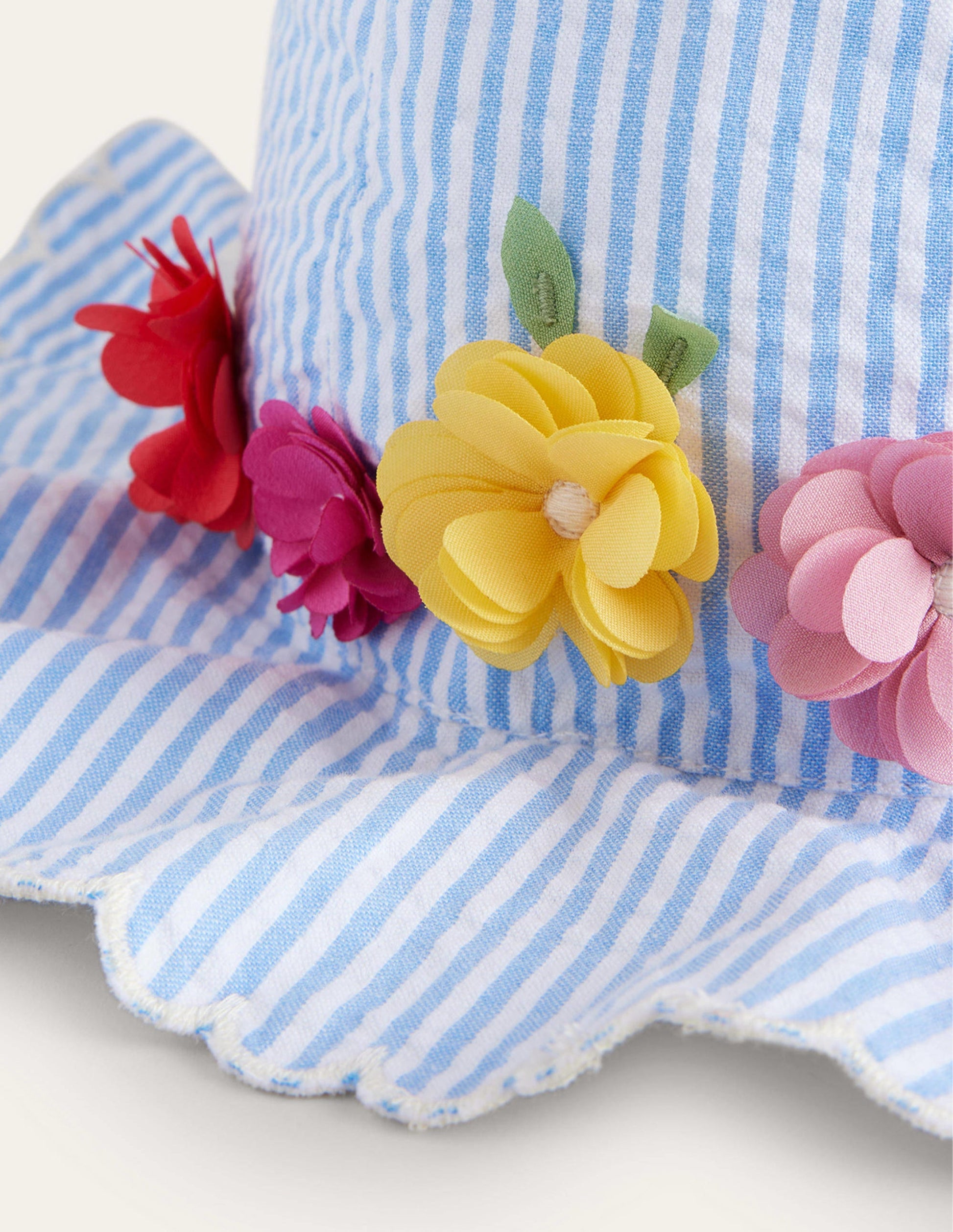 Wide Brimmed Hat-Blue Stripe Flowers-2