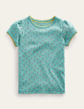 Short-Sleeved Pointelle Top-Hot Spring Blue Floral