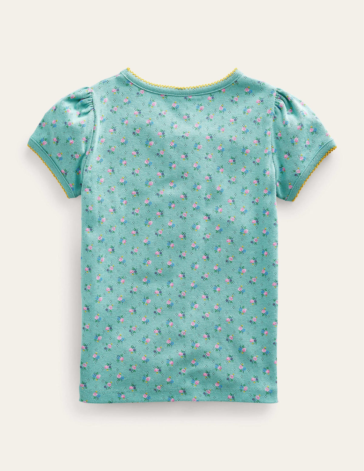 Short-Sleeved Pointelle Top-Hot Spring Blue Floral-2