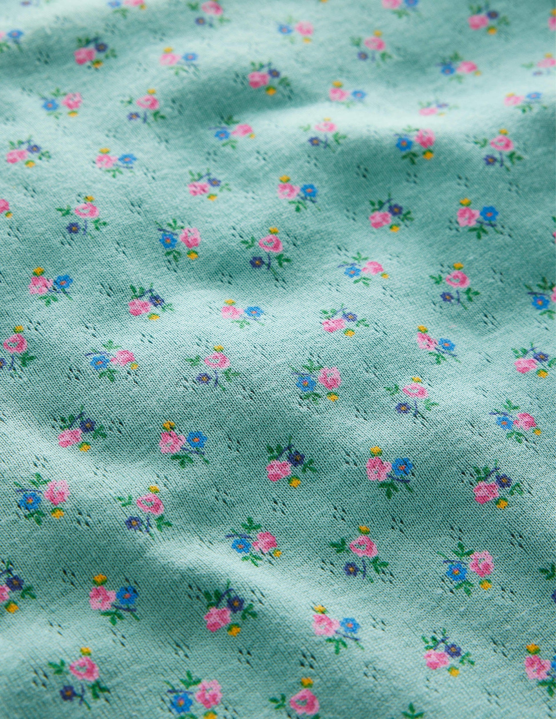 Short-Sleeved Pointelle Top-Hot Spring Blue Floral-3