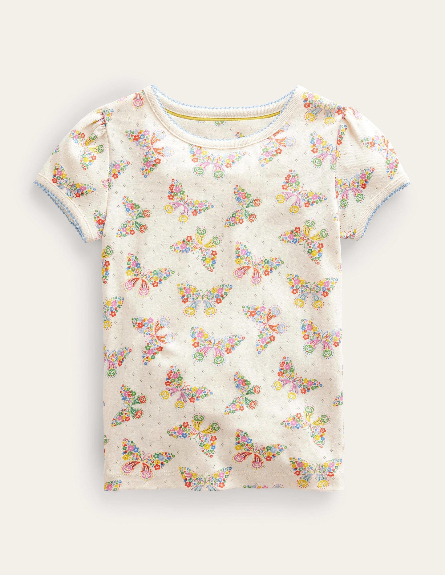Short-Sleeved Pointelle Top-Vanilla Pod Butterflies