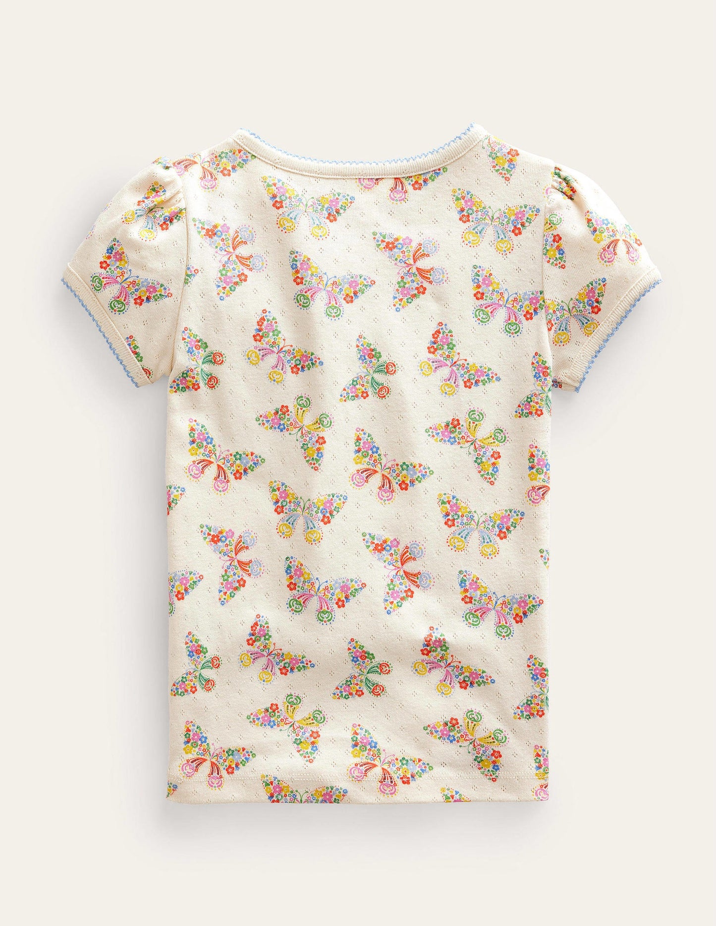 Short-Sleeved Pointelle Top-Vanilla Pod Butterflies