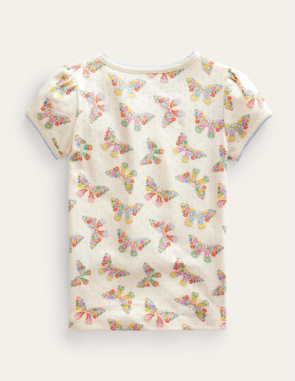 Short-Sleeved Pointelle Top-Vanilla Pod Butterflies-2