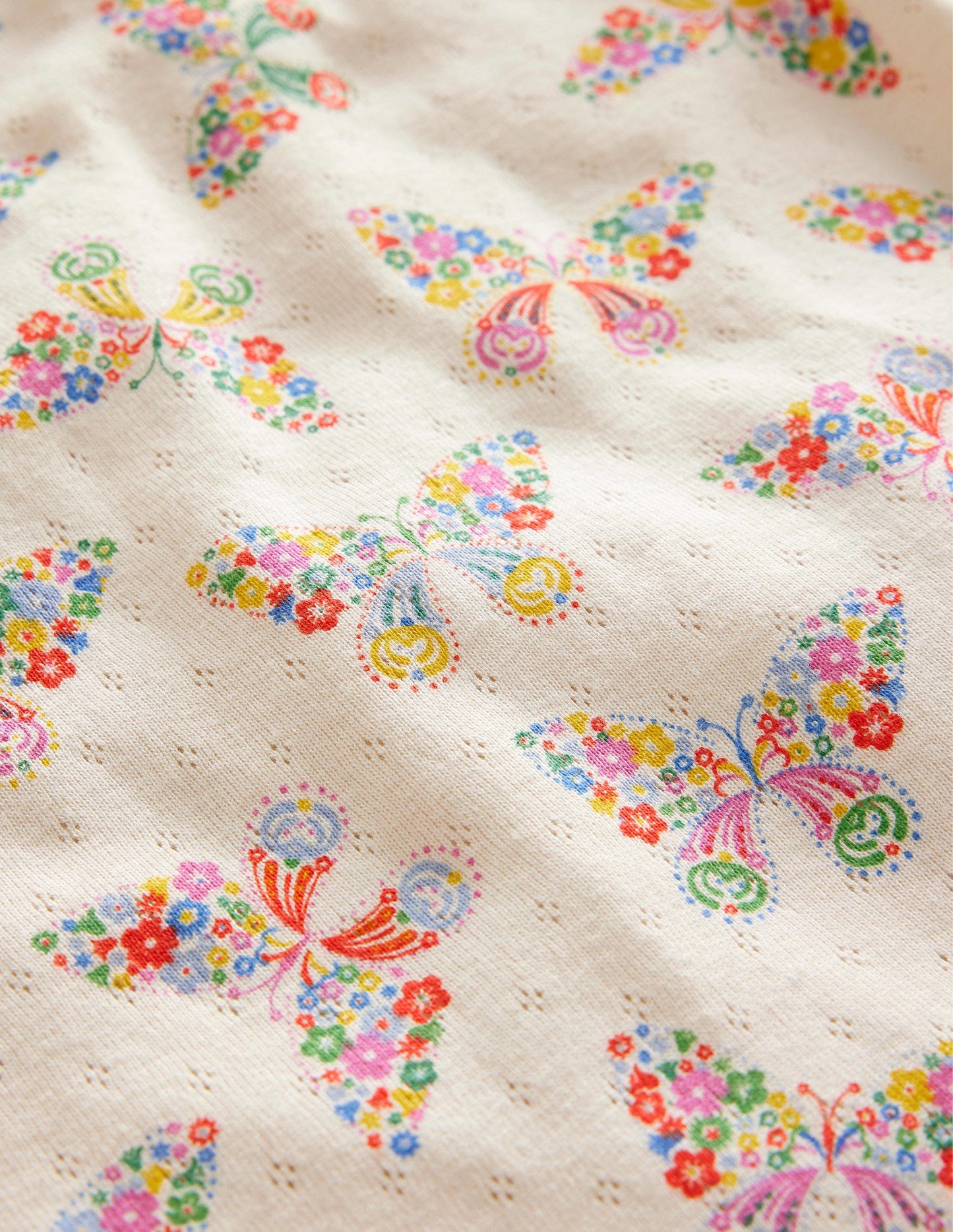 Short-Sleeved Pointelle Top-Vanilla Pod Butterflies