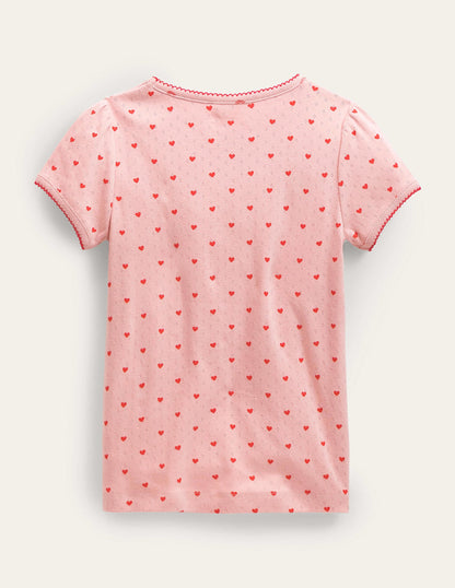 Short-Sleeved Pointelle Top-Boto Pink Tiny Hearts-2