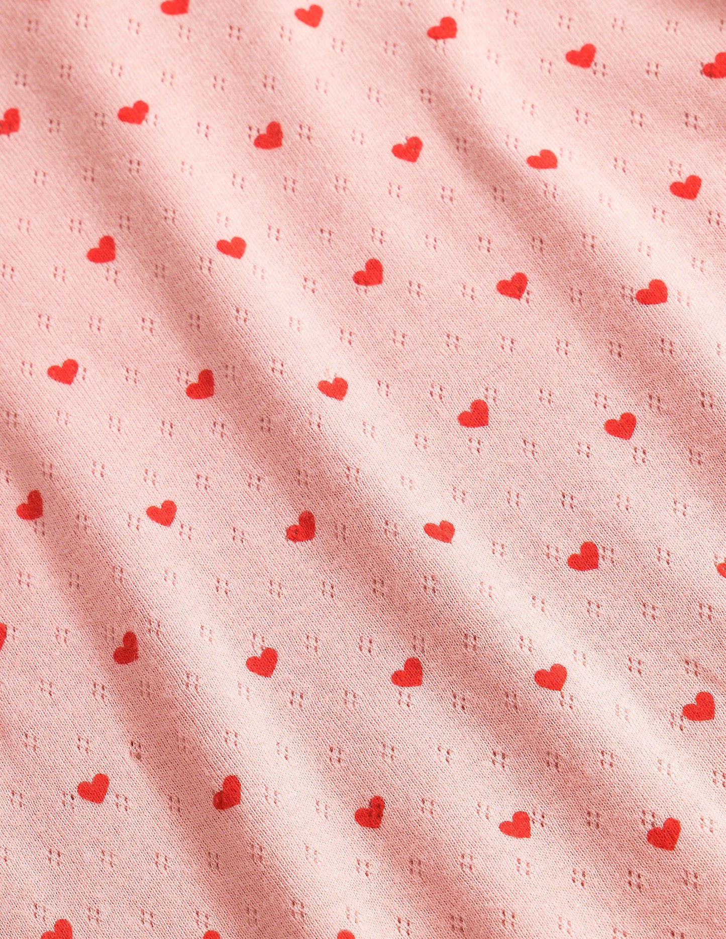 Short-Sleeved Pointelle Top-Boto Pink Tiny Hearts