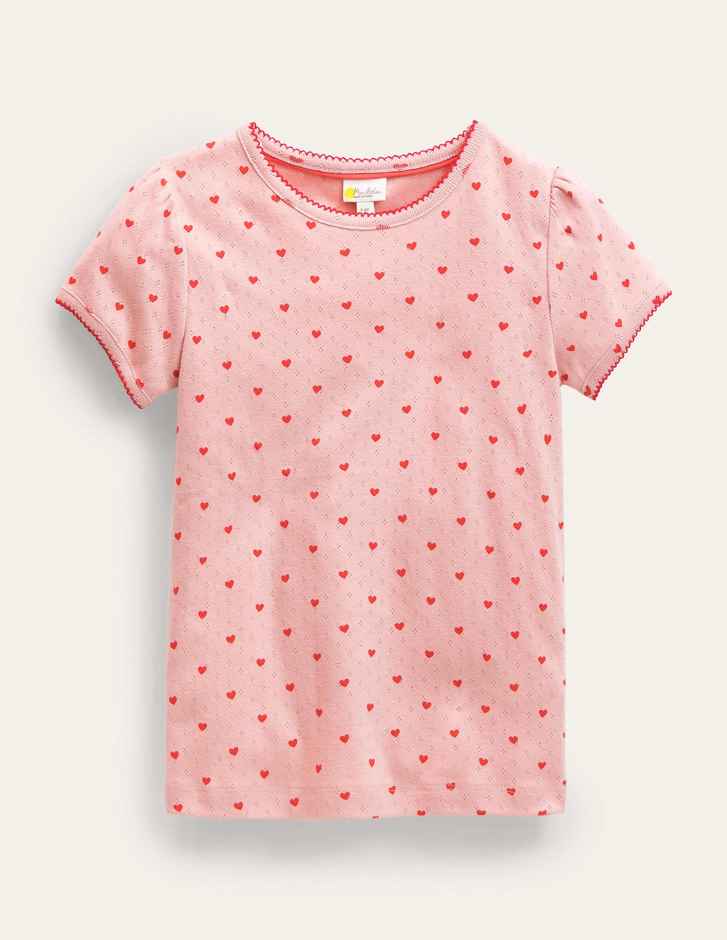 Short-Sleeved Pointelle Top-Boto Pink Tiny Hearts