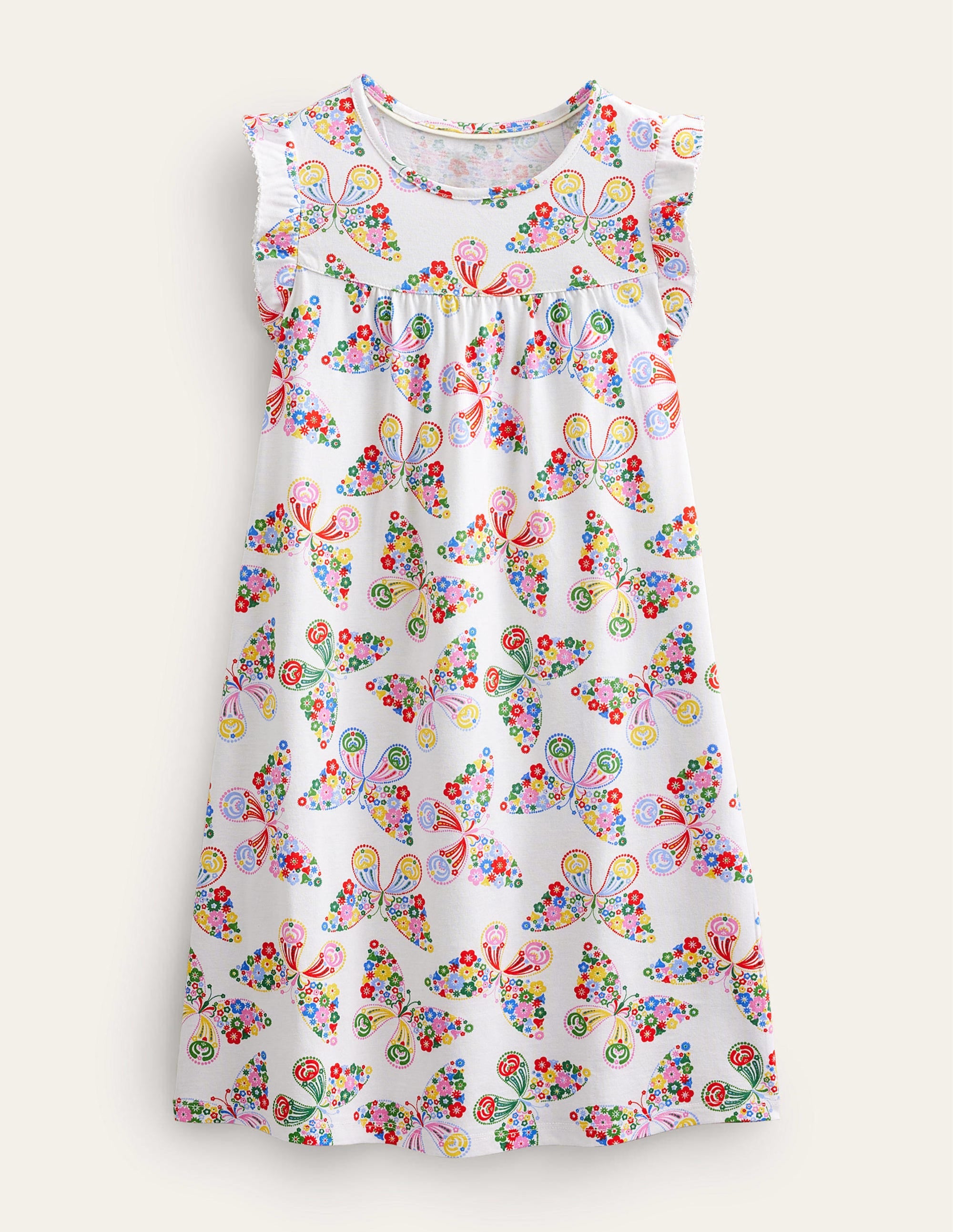 Printed Short-sleeved Nightie-Ivory Butterflies - Image 1