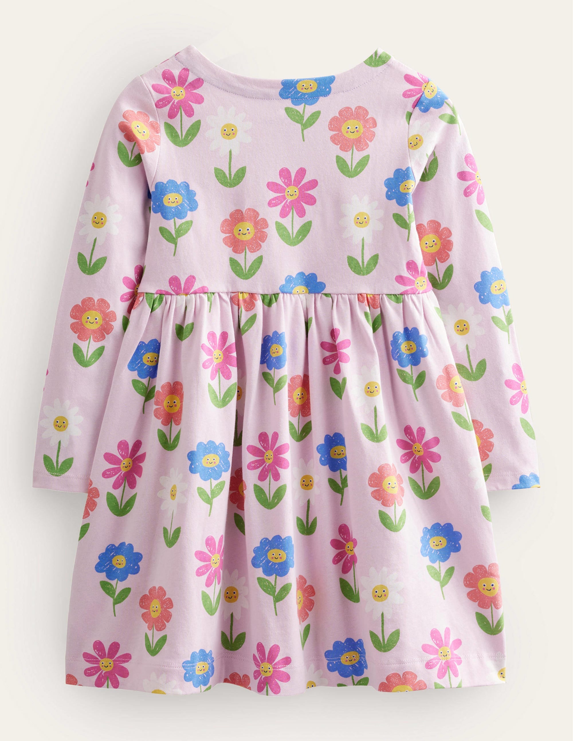 Long Sleeve Fun Jersey Dress-Winsome Pink Flowers - Image 2
