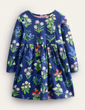 Long Sleeve Fun Jersey Dress-College Navy Wild Flowers