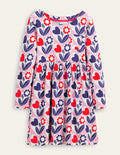 Long Sleeve Fun Jersey Dress-Pink Lemonade Flower Hearts