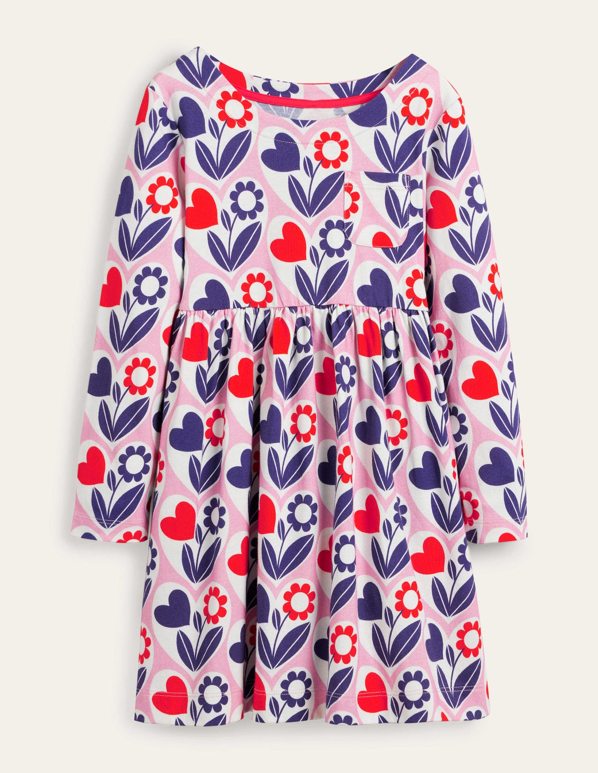 Long Sleeve Fun Jersey Dress-Pink Lemonade Flower Hearts-1
