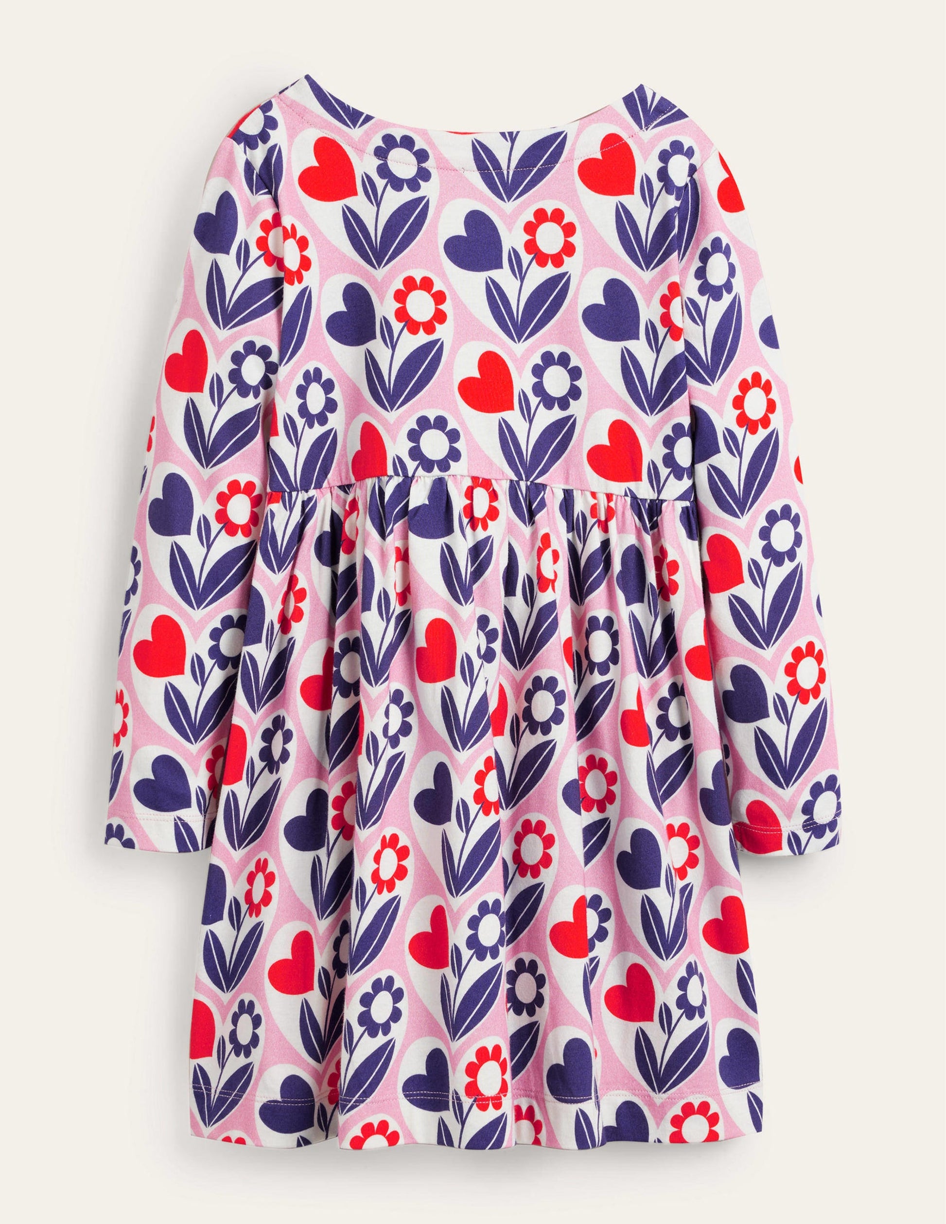 Long Sleeve Fun Jersey Dress-Pink Lemonade Flower Hearts-2