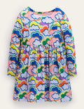 Long Sleeve Fun Jersey Dress-Blue Multi Rainbows