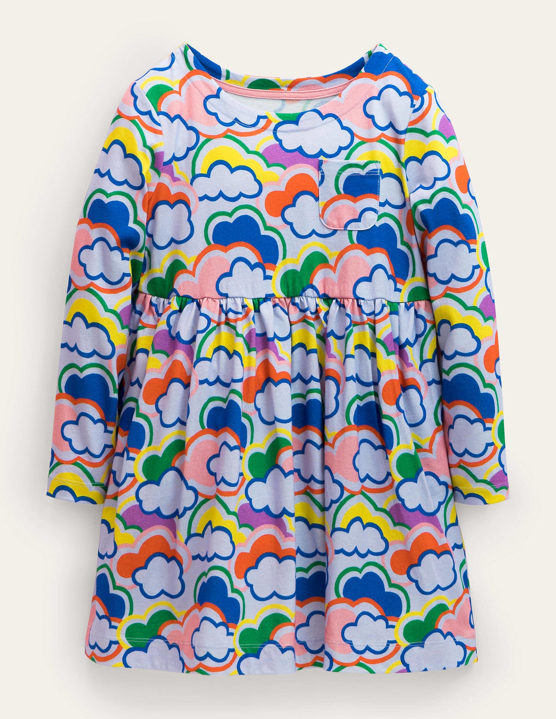 Long Sleeve Fun Jersey Dress-Blue Multi Rainbows-1