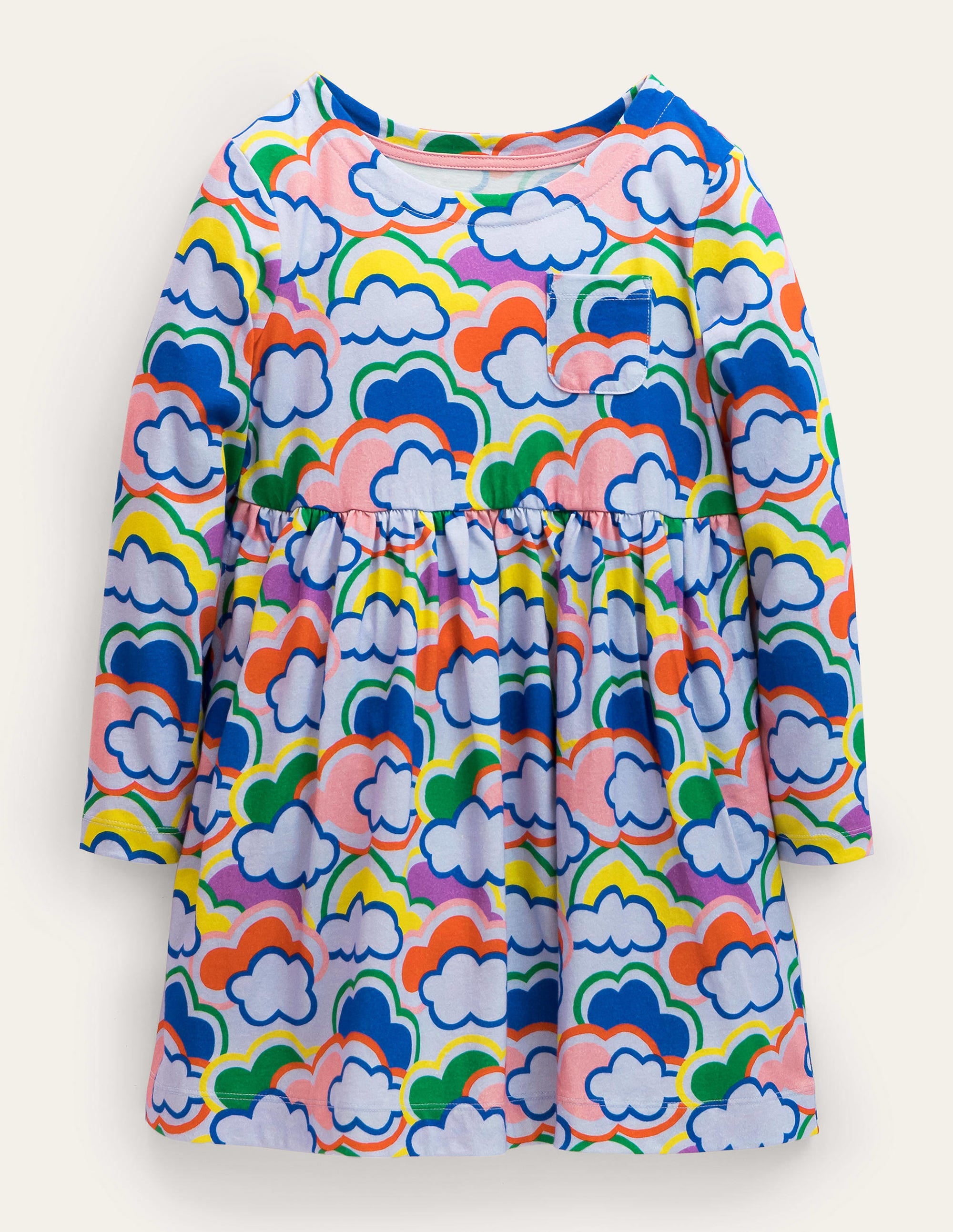 Long Sleeve Fun Jersey Dress-Blue Multi Rainbows - Image 1