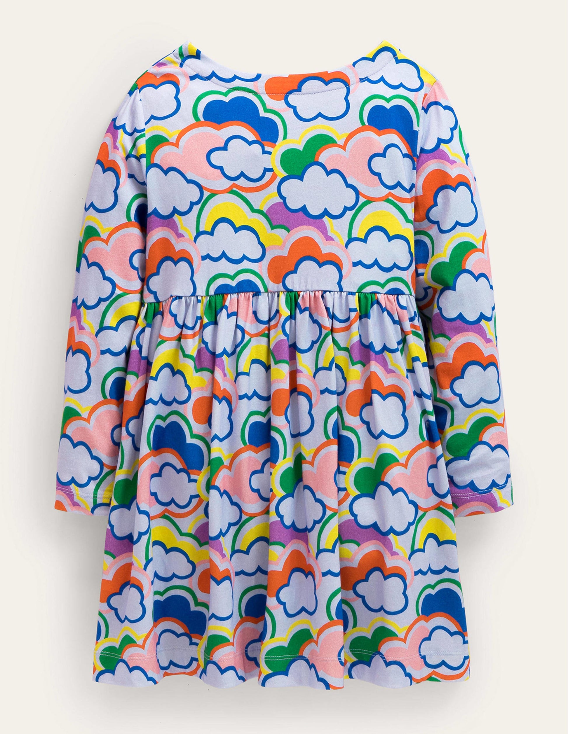 Long Sleeve Fun Jersey Dress-Blue Multi Rainbows-2