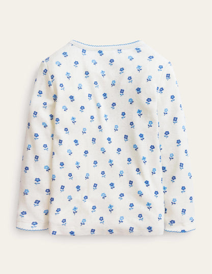 Supersoft Pointelle T-shirt-Vanilla Pod Blue Flower-2