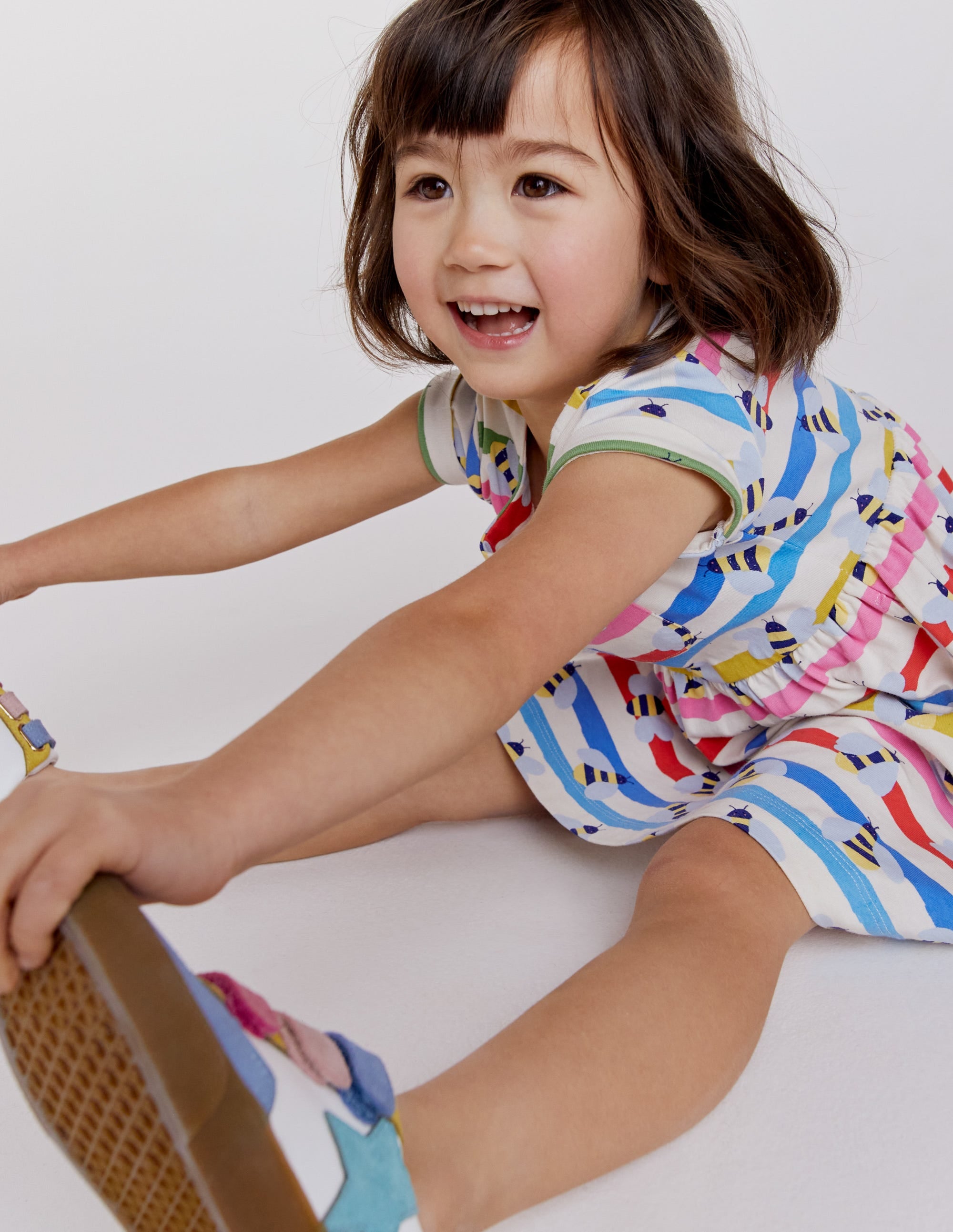Short Sleeve Fun Jersey Dress-Multi Stripe Bee - Image 5