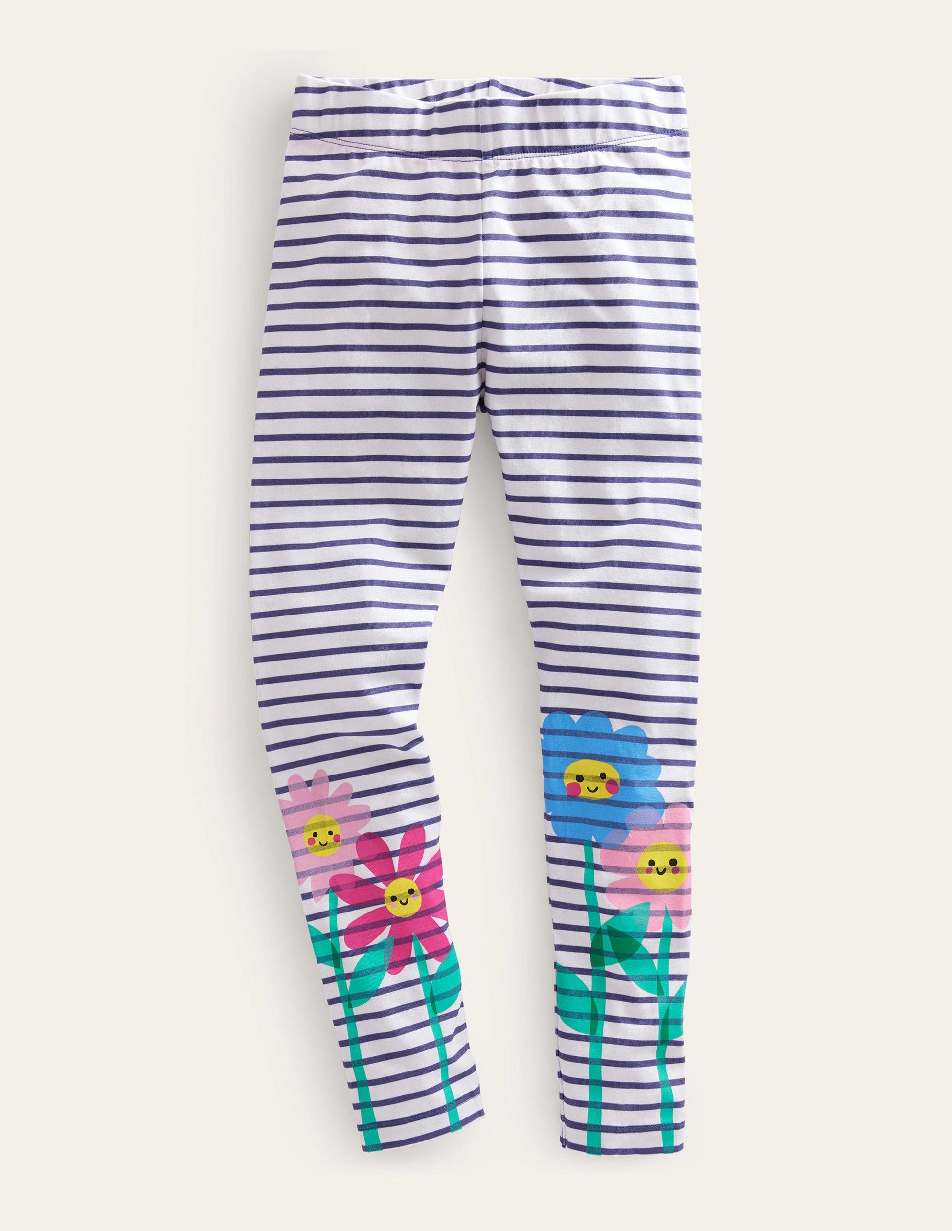Fun Leggings-Vanilla Pod/Navy Flowers-1