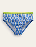 Patterned Bikini Bottoms-Penzance Blue Daisy Wave