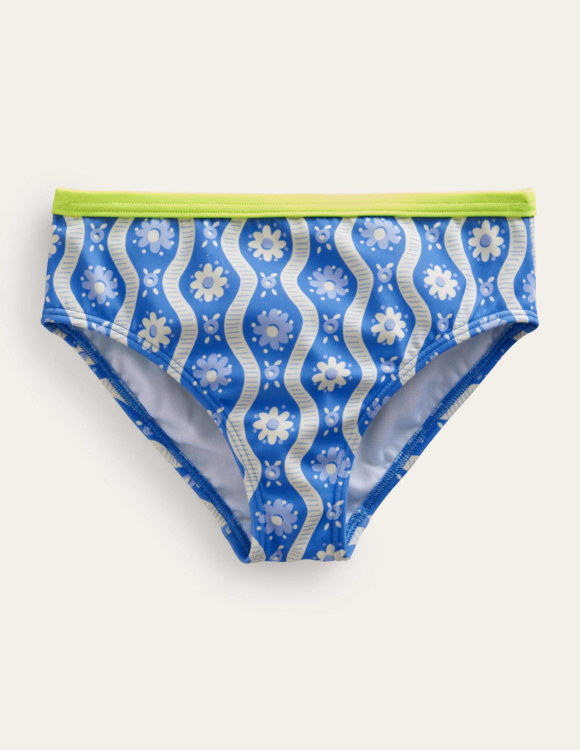Patterned Bikini Bottoms-Penzance Blue Daisy Wave-1