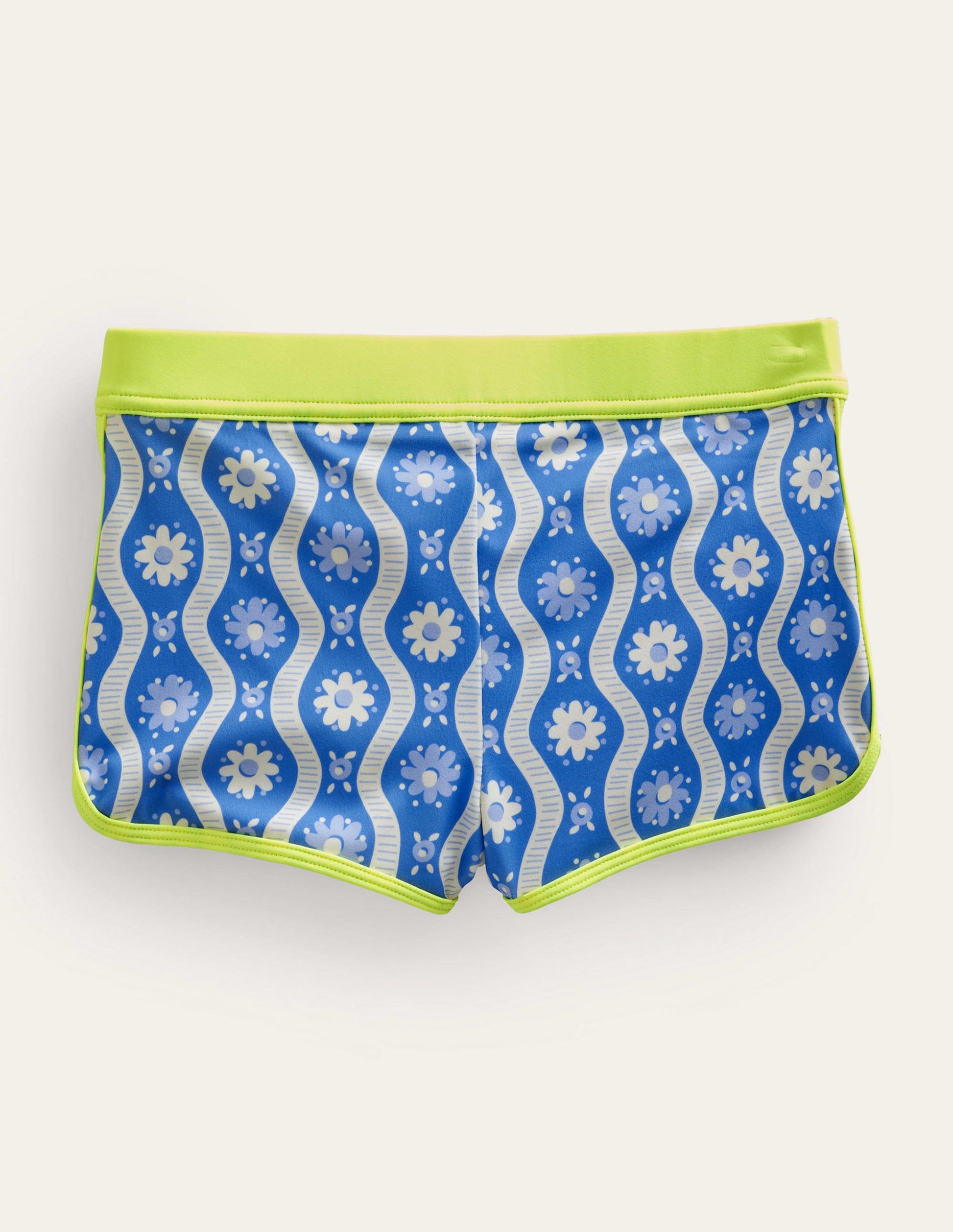 Patterned Swim Shorts-Penzance Blue Daisy Wave-2