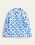 Patterned Rash Vest-Penzance Blue Daisy Wave
