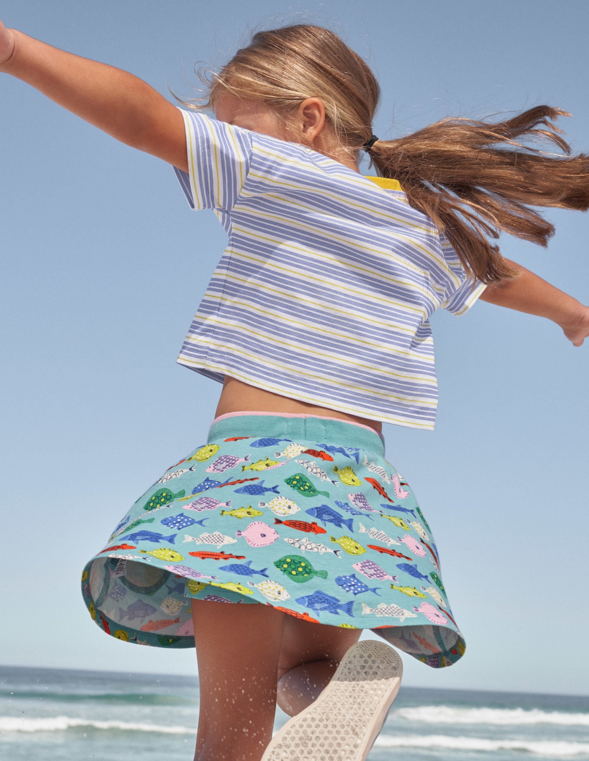 Printed Jersey Skort-Aqua Sea Blue Fish - Image 5