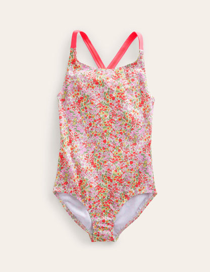 Cross-back Printed Swimsuit-Spring Time Floral-1