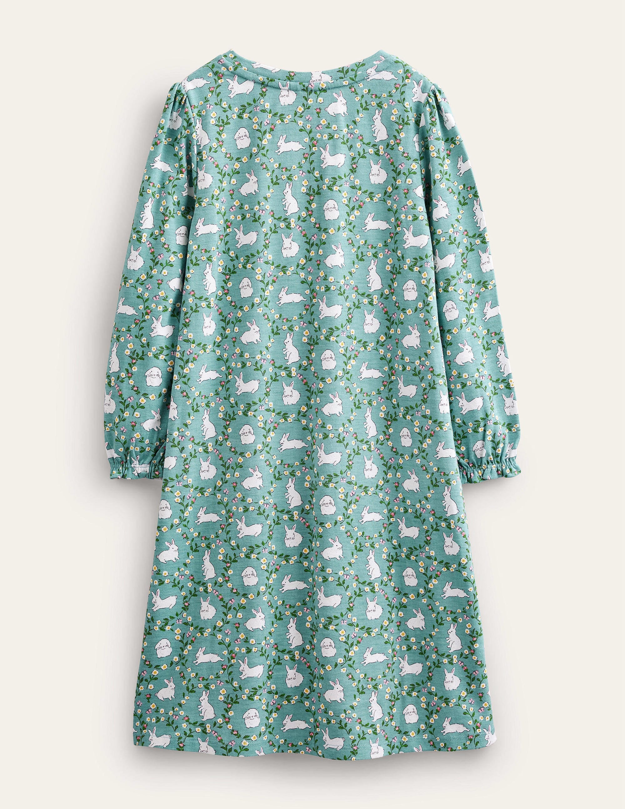 Printed Long-sleeved Nightie-Hot Spring Blue Bunnies - Image 2