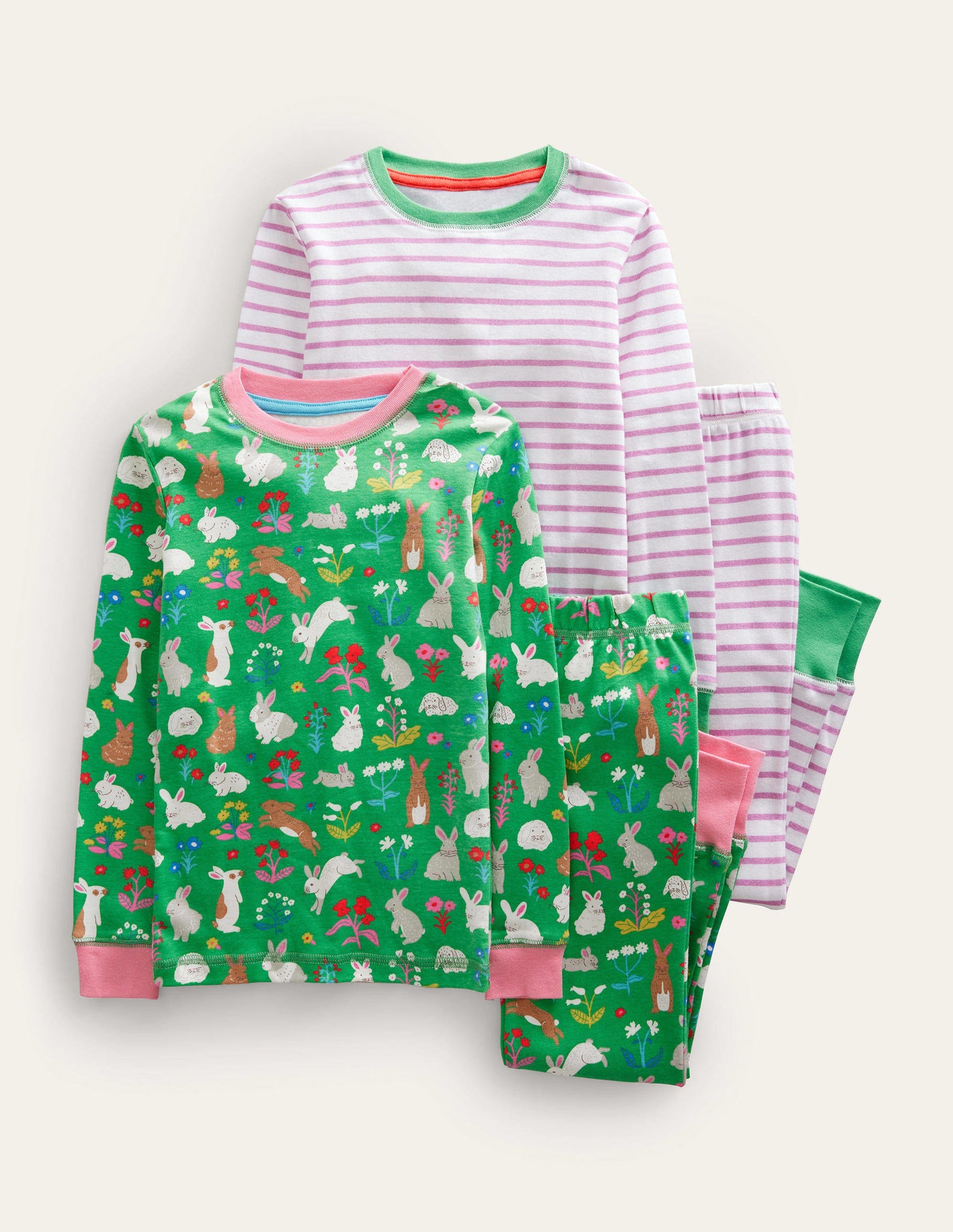 Twin Pack Snug Pyjamas-Aloe Green Bunnies-1