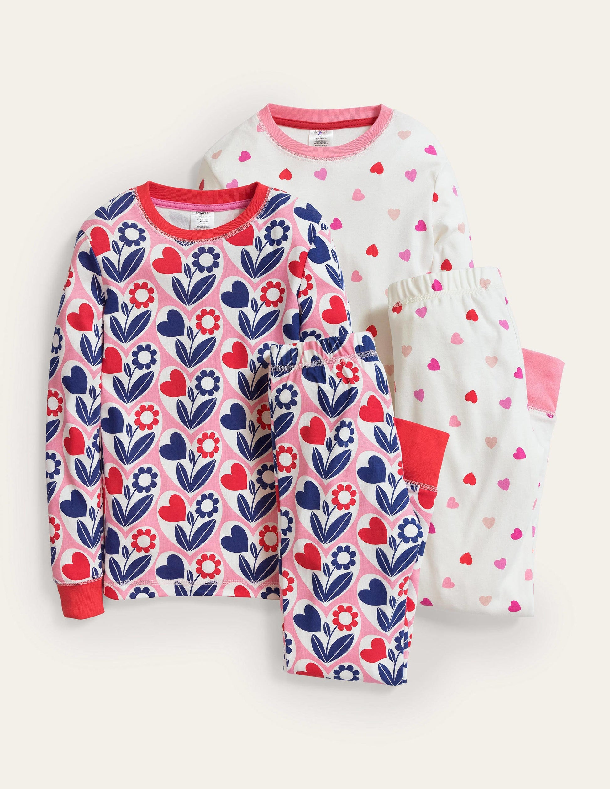 Twin Pack Snug Pyjamas-Pink/Navy Hearts-1