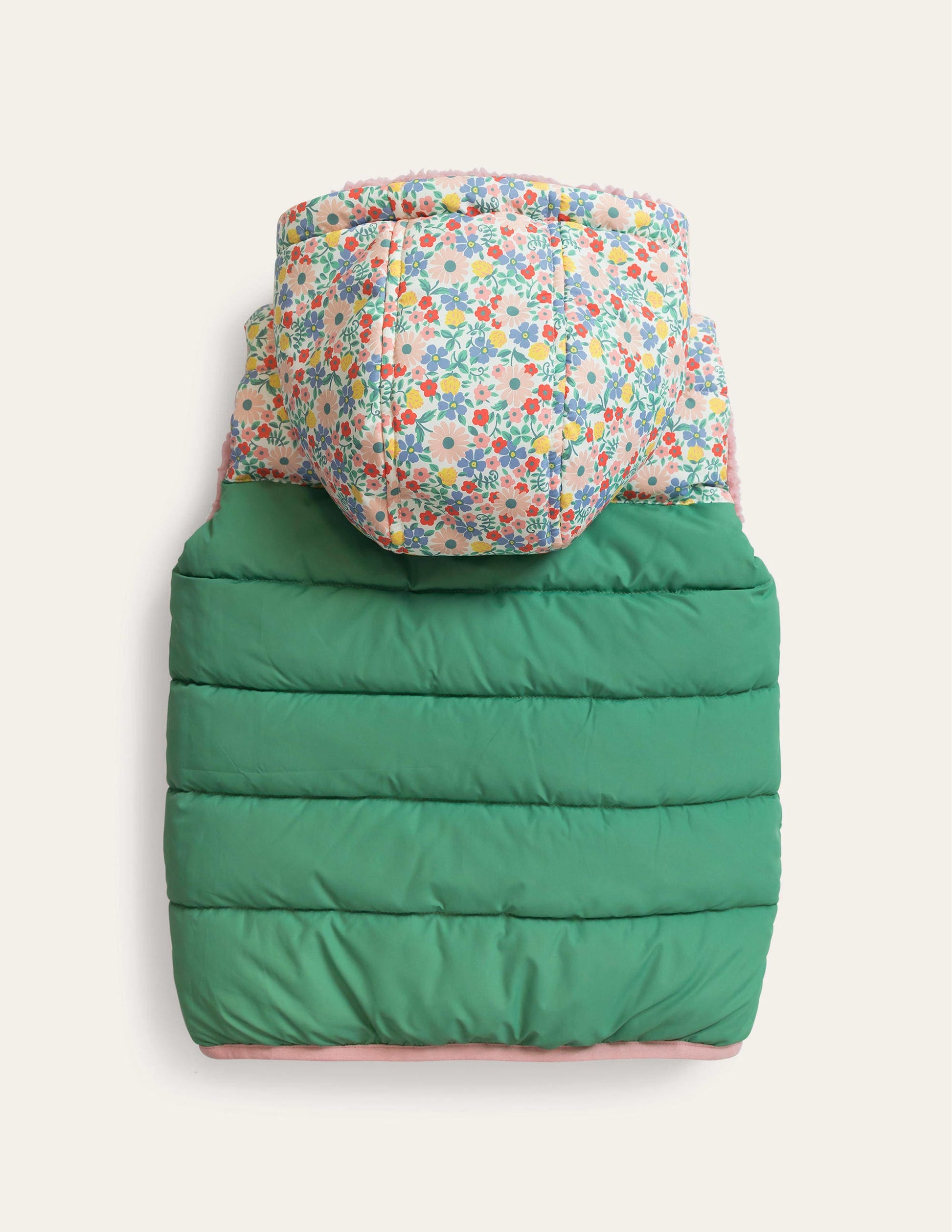 Borg Mix Reversible Gilet-Deep Grass Green Floral-2