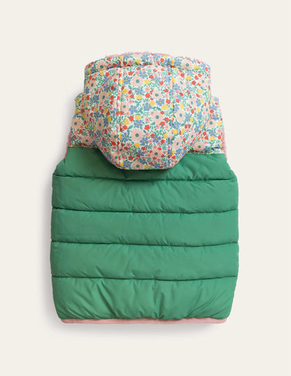 Borg Mix Reversible Gilet-Deep Grass Green Floral-2