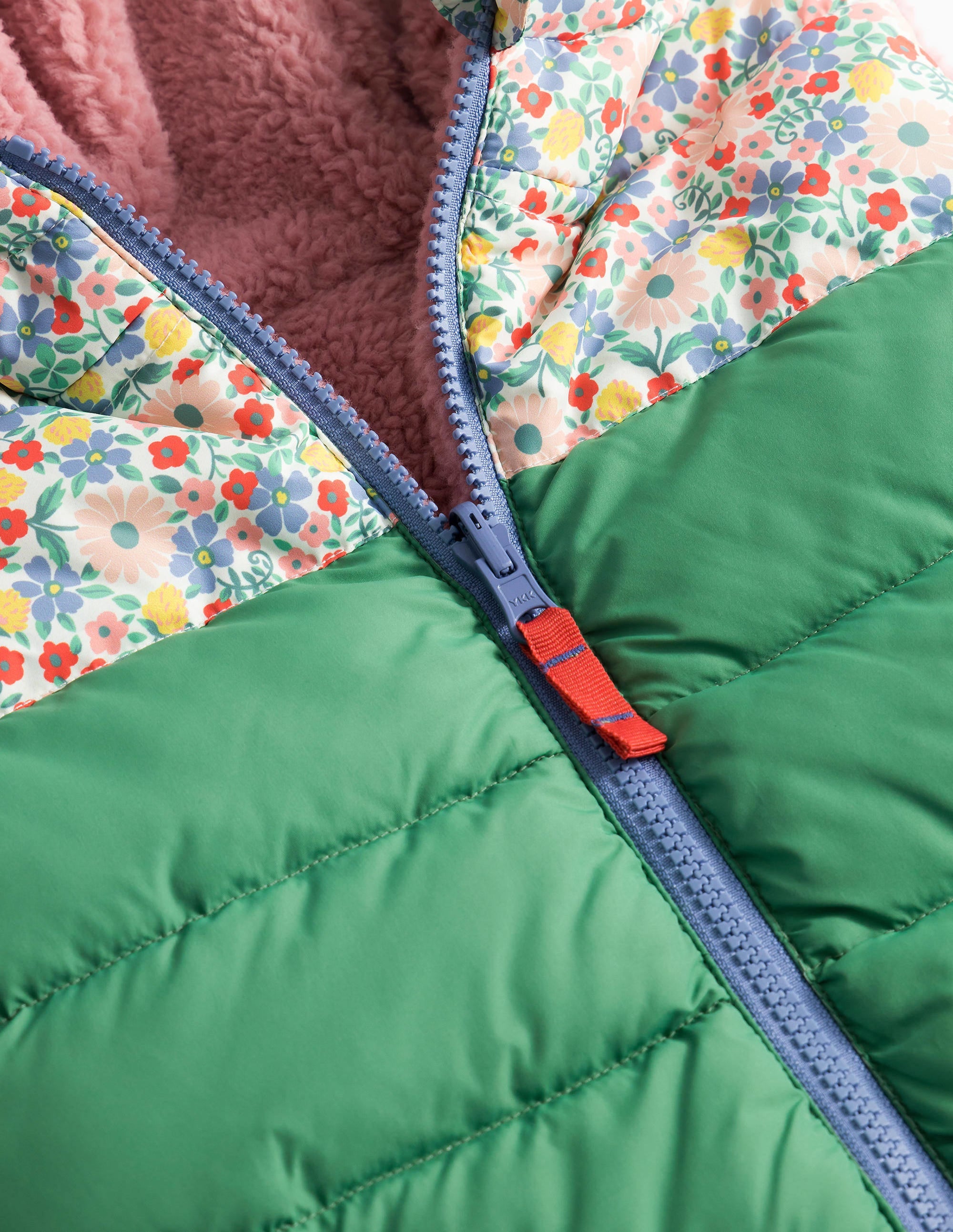 Borg Mix Reversible Gilet-Deep Grass Green Floral - Image 3