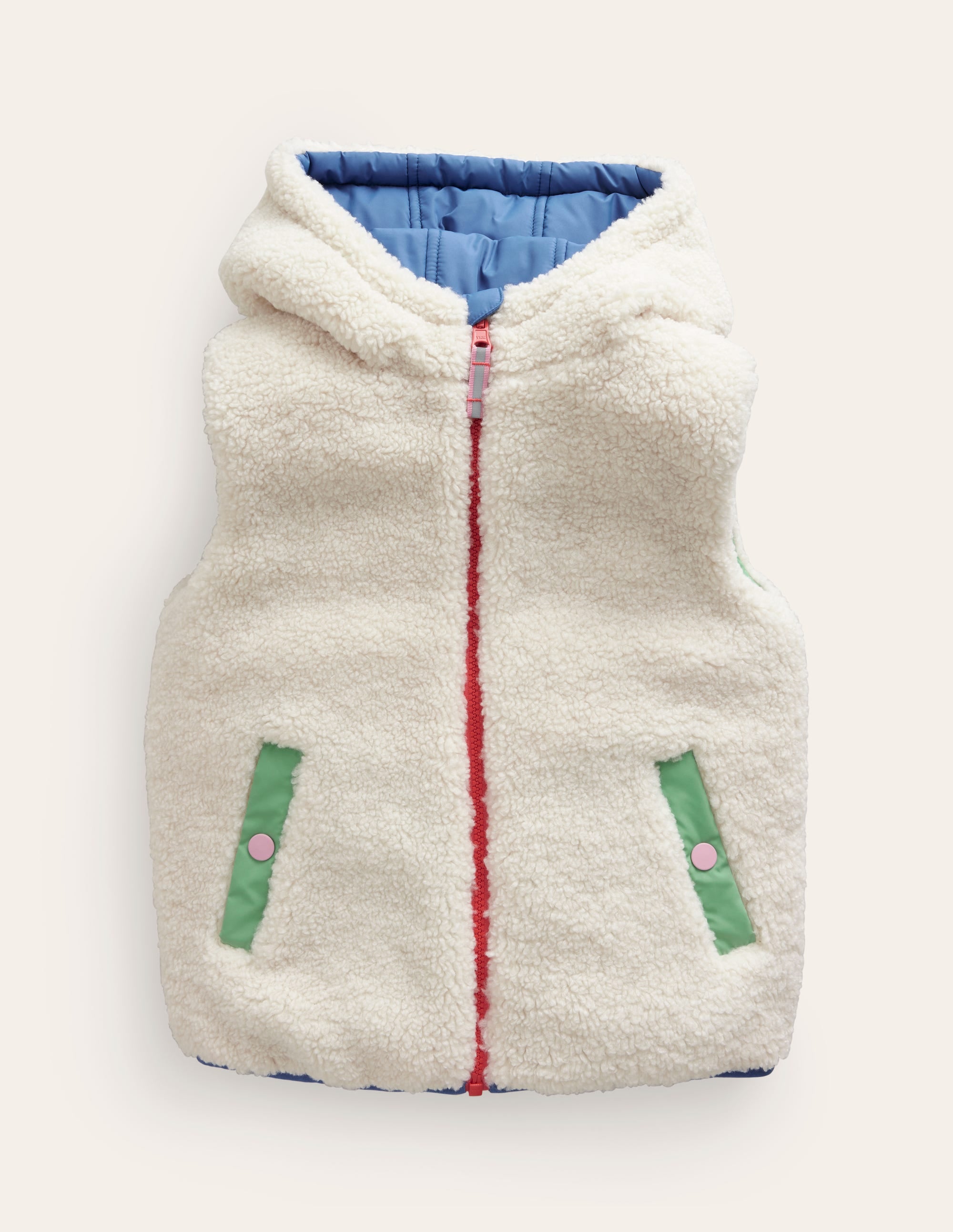 Borg Mix Reversible Gilet-Bubblegum Pink Colourblock - Image 4