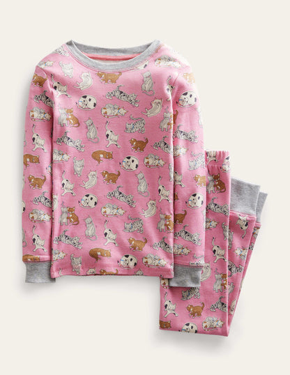Snug Long John Pyjamas-Formica Pink Cats-1