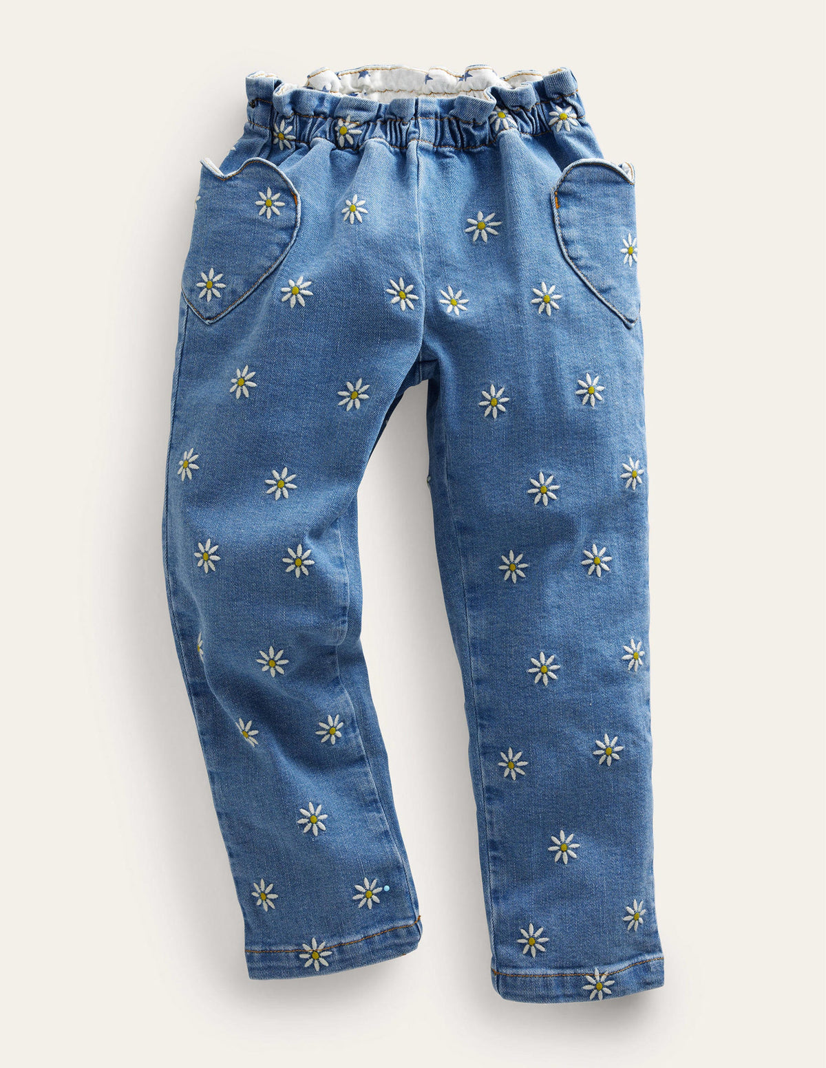 Pull-on Trousers-Mid Vintage Embroidered Daisy-1