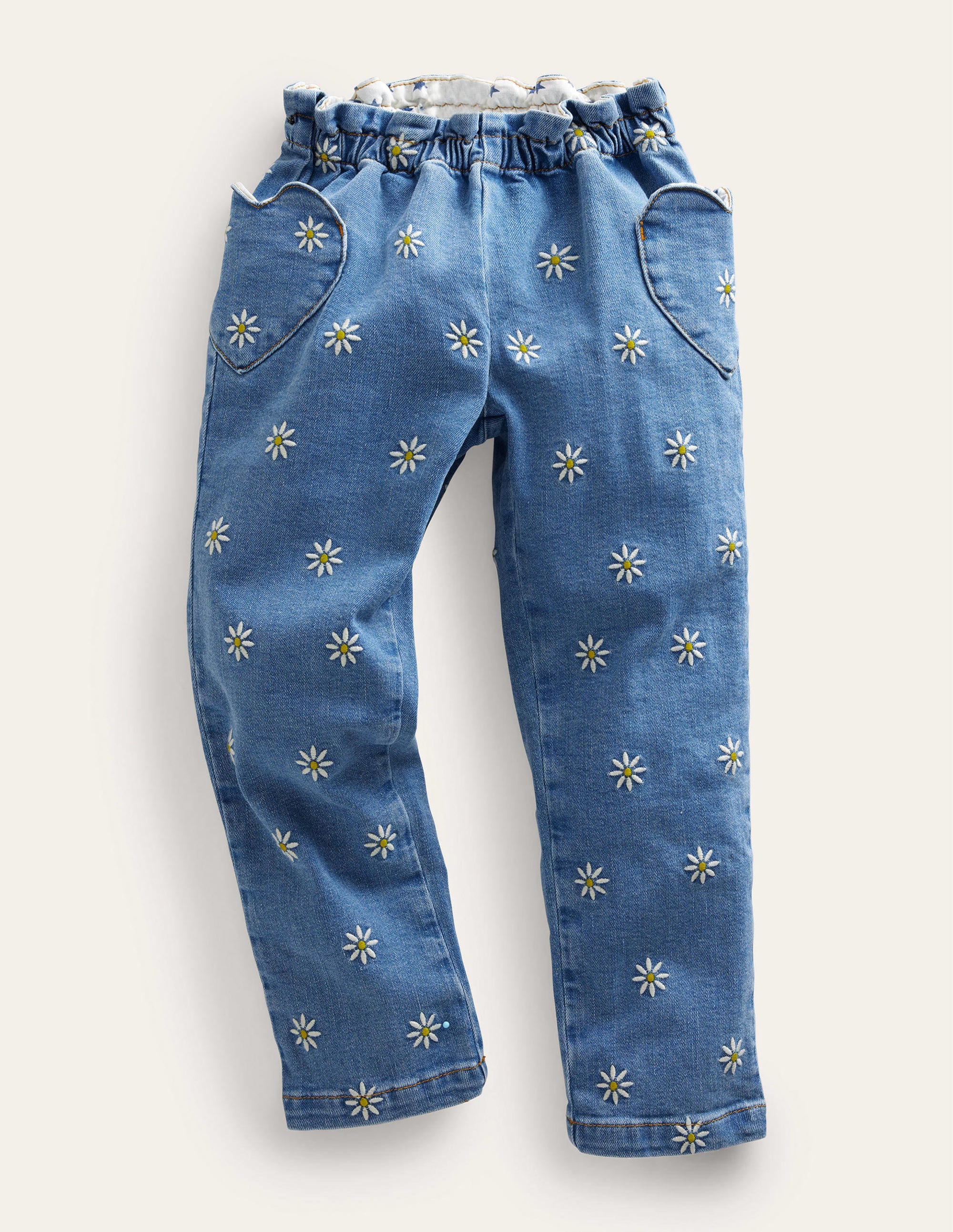 Pull-on Trousers-Mid Vintage Embroidered Daisy - Image 1